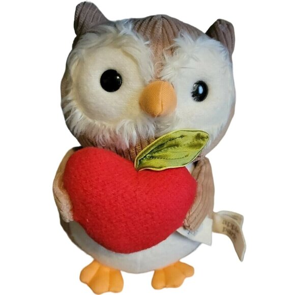 Apple Park Organic Farm 9" Beige Sitting Standing Owl Plush w/Heart BNC - Picture 1 of 6